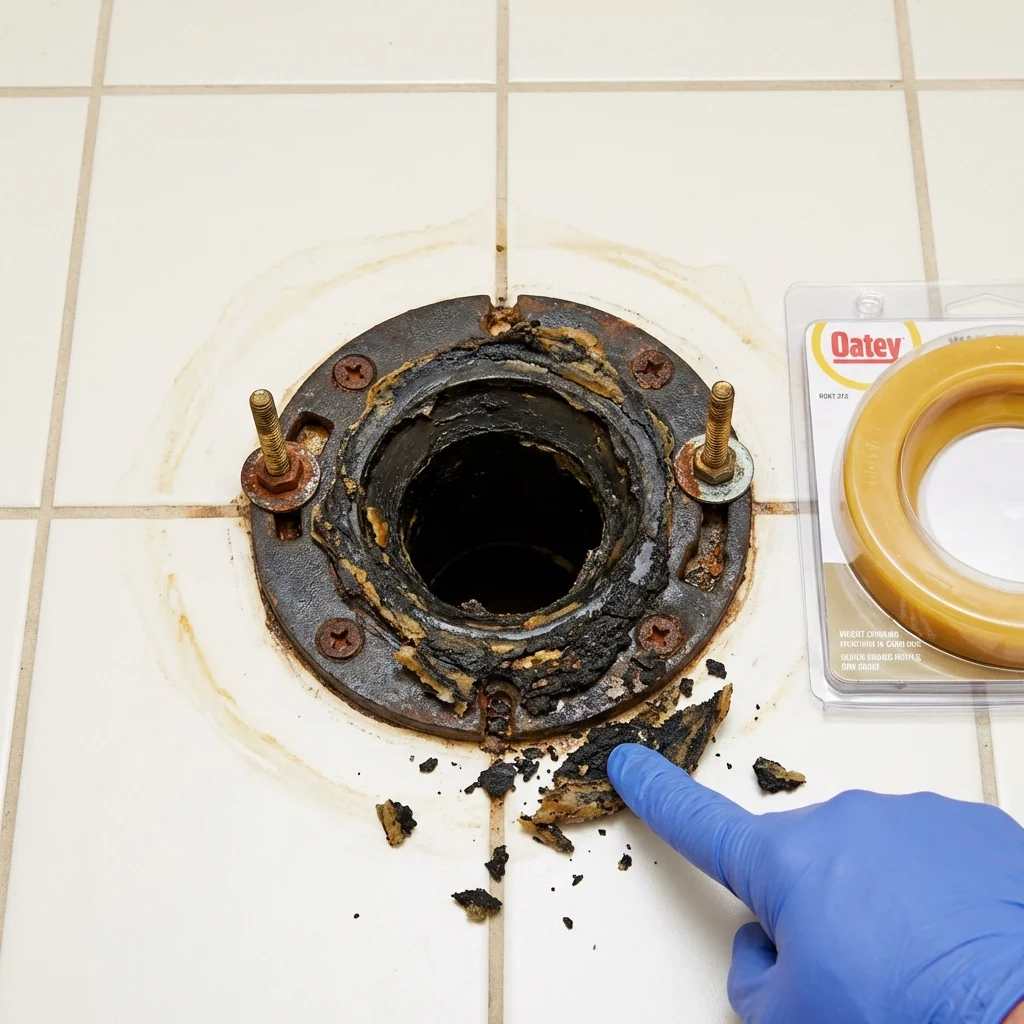Failed wax ring showing water seepage at the base of a toilet in a Seneca, PA home
