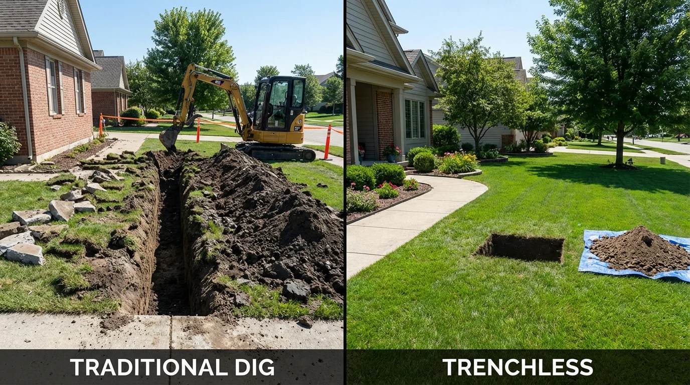 Trenchless sewer repair with minimal yard damage versus traditional excavation in Seneca, PA